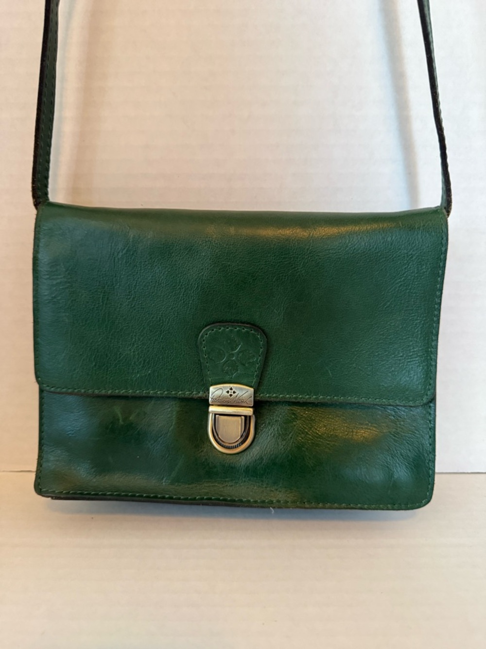 Patricia Nash Lanza dark green leather crossbody purse